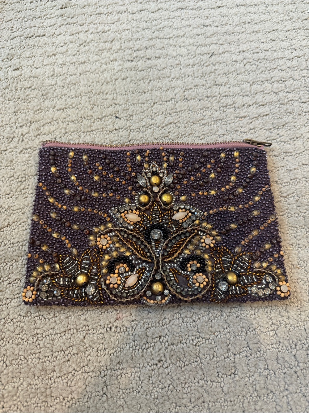 Anthropologie Embellished Purple Beaded Evening Clutch